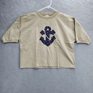 Vintage Anchor T Shirt Boxy Crop Nautical Quitman USA Made Womens Large Tan